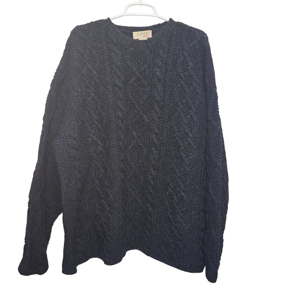 J.Crew Handknit 100% Wool Cable Knit Crewneck Sweater XXL Navy